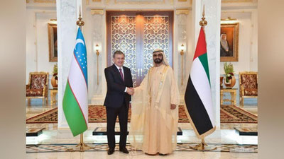 'Shavkat Mirziyoev Birlashgan Arab Amirliklari Bosh vaziri, Dubay amiri bilan uchrashdi'ning rasmi