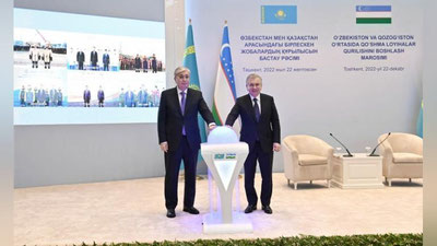 Изрображение 'Президенты Узбекистана и Казахстана дали старт строительству совместных объектов'