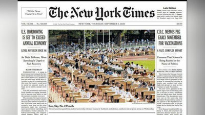 'The New York Times gazetasining birinchi sahifasida O`zbekistondagi test sinovlari haqida maqola va surat e`lon qilindi'ning rasmi