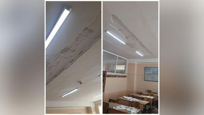 Изрображение 'Двое учащихся пострадали из-за обрушения части потолка в классе в Янгиюле'