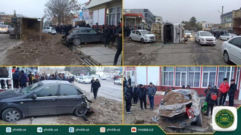 'Паркентда HOWO юк автомобили "Жентра" ва "Спарк" машиналари устига қулади'ning rasmi