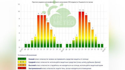 Изрображение 'В Ташкенте прогнозируют высокий индекс ультрафиолетового излучения Солнца'