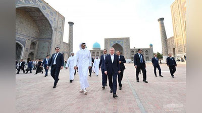 Изрображение 'Эмир Катара в сопровождении главы Узбекистана осмотрел достопримечательности Самарканда (фото)'