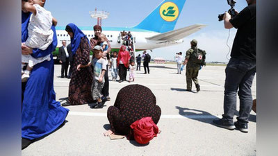 Изрображение 'Операция "Добро": из зоны военных конфликтов в Ташкент доставили 156 женщин и детей'