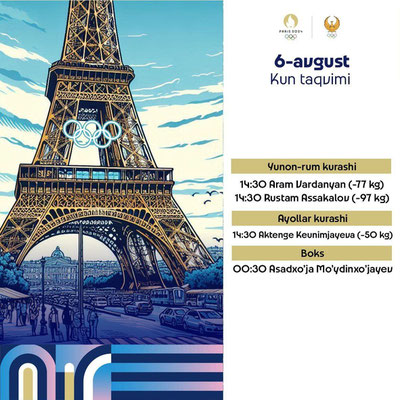 'Париж-2024: бугун 4 нафар спортчи Ўзбекистон шарафини ҳимоя қилади'ning rasmi