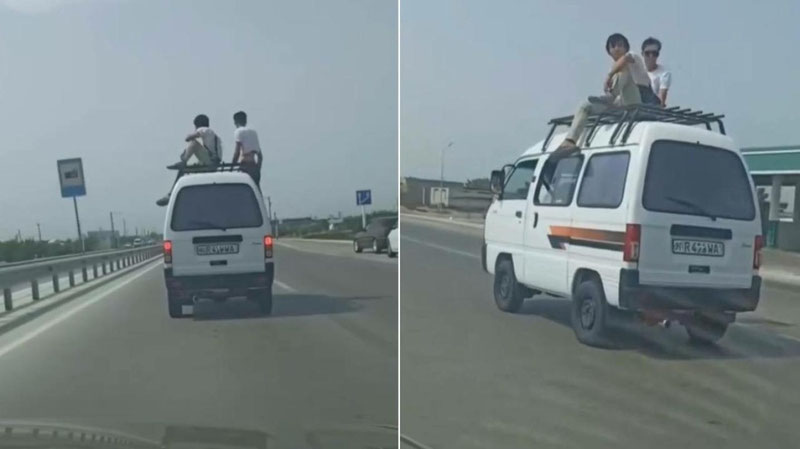 Image of 'In Bukhara, a driver carried passengers on the roof of a Damas (video).'