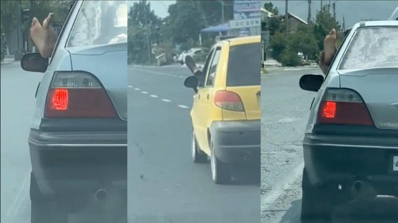 'Фарғонада ҳайдовчи ва йўловчилар машинадан оёғини чиқариб ҳаракатланди (видео)'ning rasmi