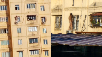 Image of 'In Tashkent, a man climbed out onto the window of a high-rise building in a naked state.'