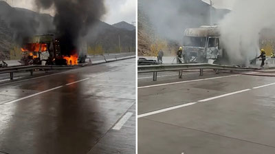 Image of 'A truck caught fire in the "Qamchiq" pass.'