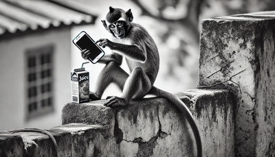 Image of 'In India, a monkey stole a boy's phone.'