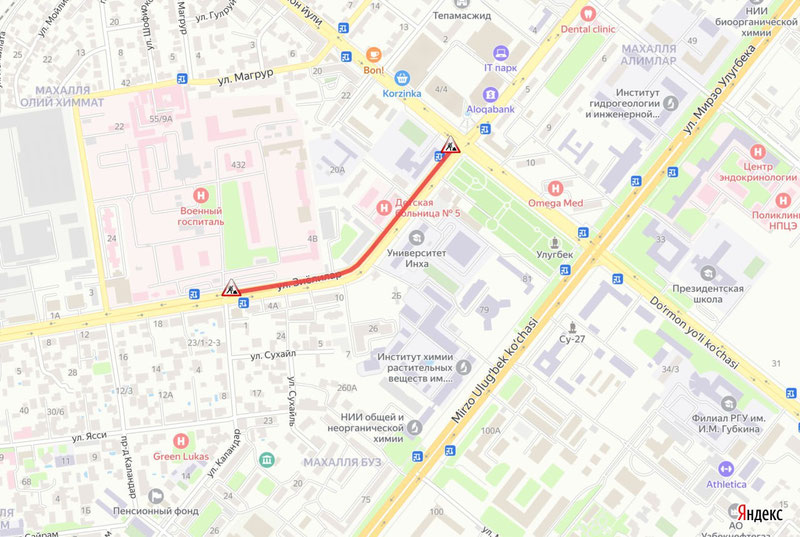Изрображение 'Участок улицы в Мирзо-Улугбекском районе закрыт до утра среды'