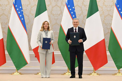 Image of 'Shavkat Mirziyoyev and Giorgia Meloni adopted a joint declaration on strengthening strategic partnership relations, paying attention to the delivery of the sentence and punctuation marks.'