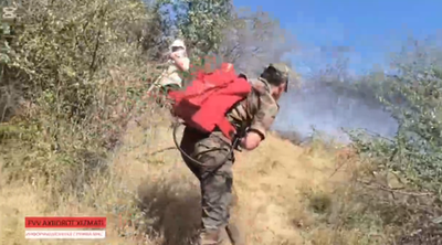 Изрображение 'В МЧС и Минобороны показали кадры борьбы с лесным пожаром в Бостанлыке (видео)'