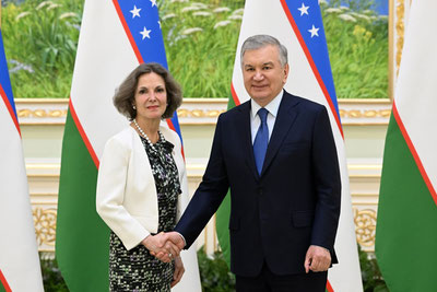 Image of 'What did Mirziyoyev discuss with the French ambassador?'
