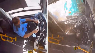 Image of 'In Angren, the driver jumped out of the window after a collision between a bus and a truck.'
