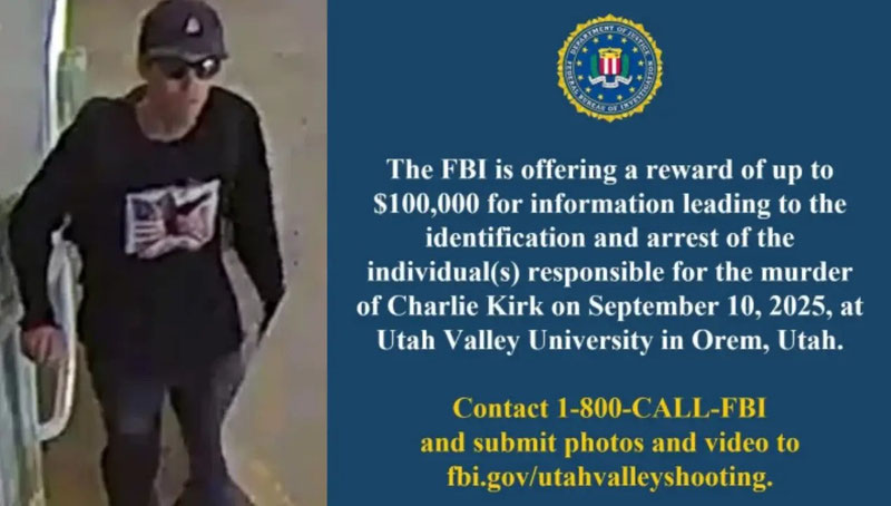 Image of 'A $100,000 reward has been announced for information on the killer of Charlie Kirk.'