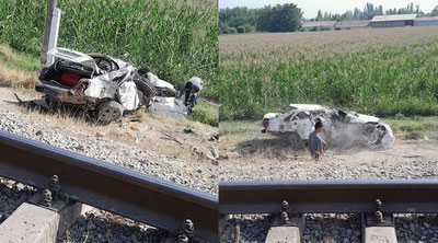 Image of 'In Namangan, a Gentra that went onto the railway tracks was derailed.'