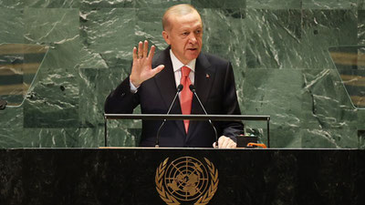 Image of 'Erdogan's microphone was turned off during his speech at the UN.'