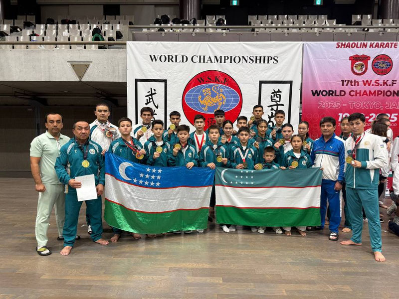 'Oʻzbekiston shotokan karatechilari Tokiodagi jahon chempionatida 33 ta medal qoʻlga kiritdi'ning rasmi