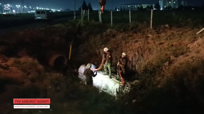 Изрображение 'Спасатели в Сурхандарье вытащили автомобиль, упавший в кювет (видео)'