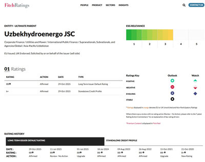 '“O‘zbekgidroenergo” Fitch Ratings tomonidan “BB” darajasida tasdiqlandi'ning rasmi