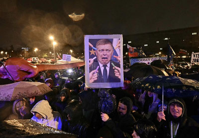 Image of 'Large protest demonstrations took place in the center of Prague against the government formation process.'