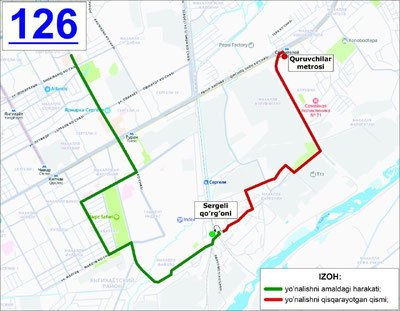 Изрображение 'Из-за ремонтных работ на дороге в Ташкенте сокращен маршрут автобуса №126'