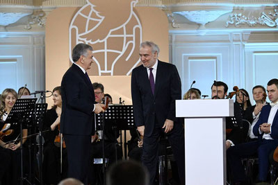 Image of 'Mirziyoyev and two colleagues were awarded the Lev Tolstoy International Peace Prize.'