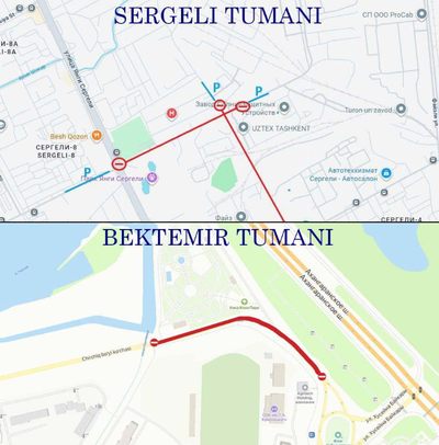 Изрображение 'В Сергели и Бектемире ограничат движение по ряду улиц'
