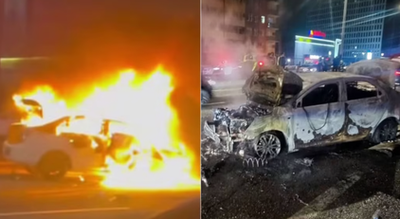 Изрображение 'В Яшнабадском районе Ташкента в ДТП загорелся Cobalt'