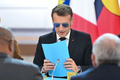 Image of 'Macron's black eye patch has caused discussions on social media.'