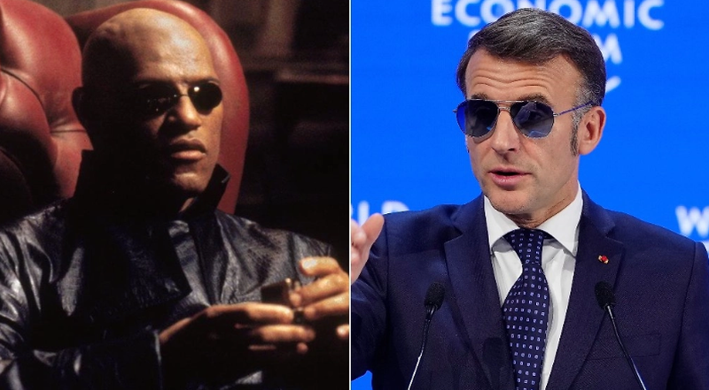 Изрображение 'Макрона превратили в мем после появления в темных очках в Давосе'