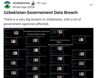 Изрображение 'В Узбекистане проверяют возможную утечку данных 15 млн граждан'