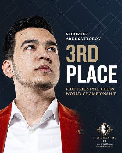 Изрображение 'Нодирбек Абдусатторов занял третье место на чемпионате мира FIDE по фристайл-шахматам'