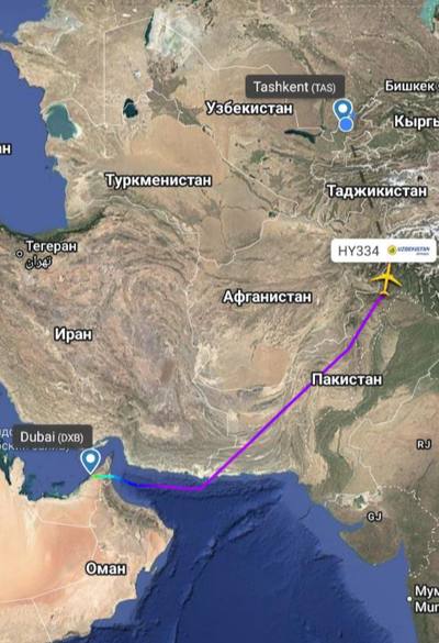 Изрображение 'Самолет с пассажирами вылетел из Дубая в Ташкент после трех дней закрытия неба над ОАЭ'