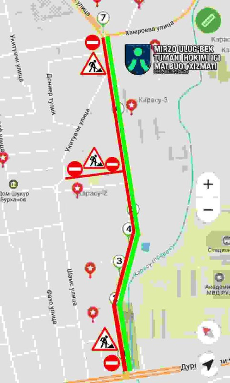 Изрображение 'В Мирзо-Улугбекском районе на неделю ограничат движение по двум улицам'
