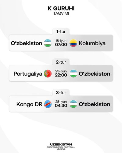 'ЖЧ-2026: Ўзбекистон МТЖнинг гуруҳдаги учинчи рақиби аниқланди'ning rasmi