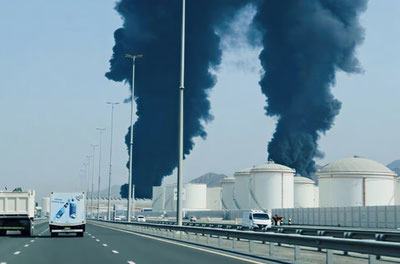 Image of 'The Habshan gas complex in Abu Dhabi was stopped due to a fire.'