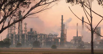 Image of 'A fire occurred at an oil refinery in Australia'