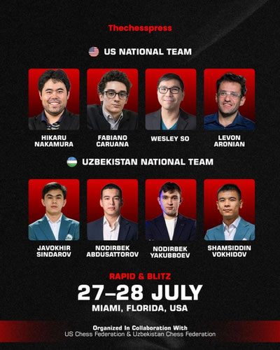 Изрображение 'Сильнейшие шахматисты Узбекистана и США сразятся на турнире в Майами'