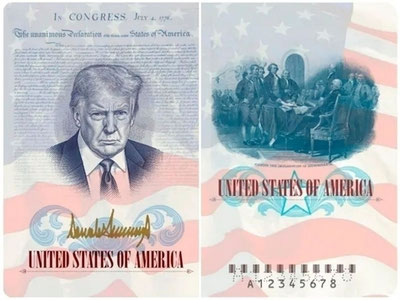 Изрображение 'В США выпустят серию паспортов с портретом Дональда Трампа'
