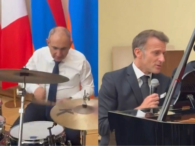 'Makron va Pashinyan sahnada — siyosatchilar qo‘shiq kuy lab “shou” qildi'ning rasmi