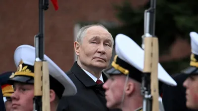 Image of 'Putin condemns NATO at the shortened Victory Parade.'